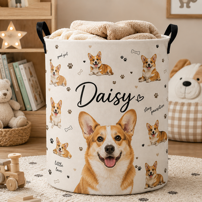 Custom Photo Dog Portrait Laundry Basket | Gift For Dog Lovers | Dog Bathroom Decor