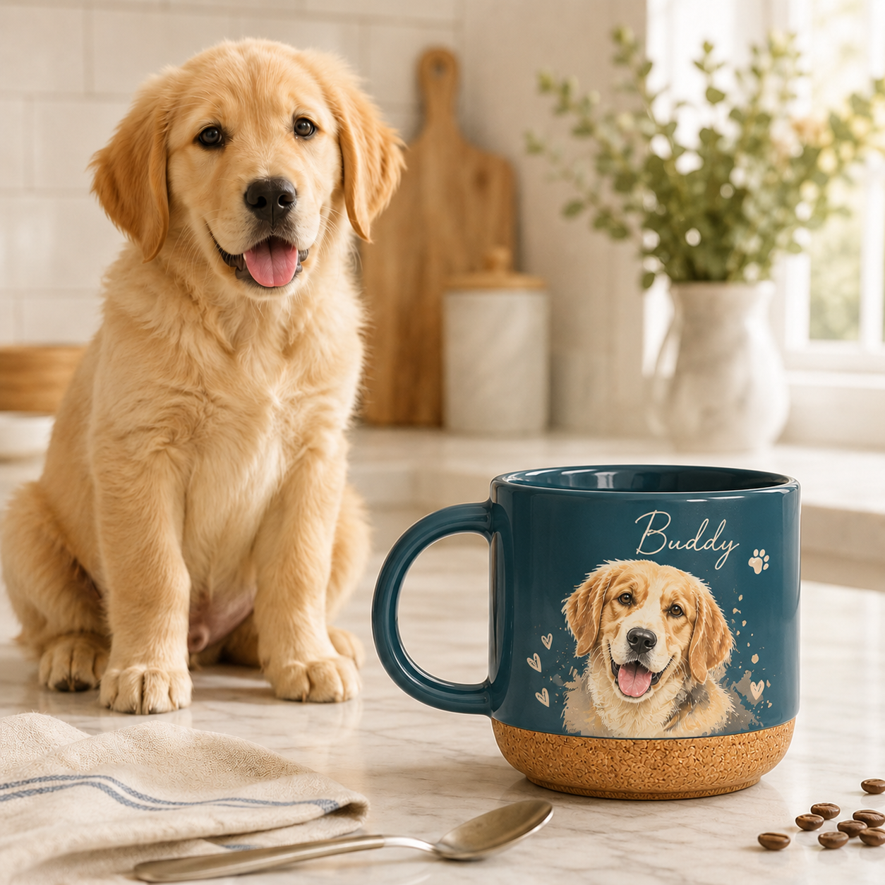 Custom Photo Dog 12oz Cork Mug | Gift For Dog Lovers | Pet Lover Gifts TOM99