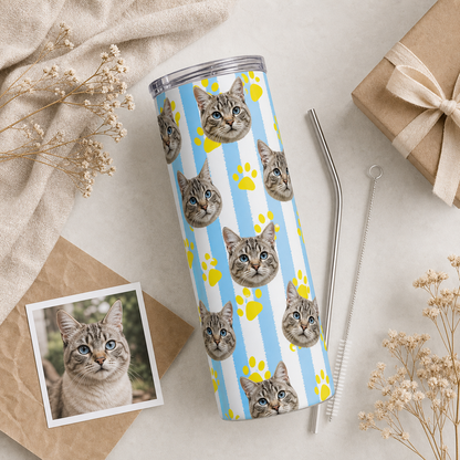 Personalized Photo Cat 20oz Skinny Tumbler – Custom Cat Photo Skinny Tumbler for Woman and Cat Owners TOM99