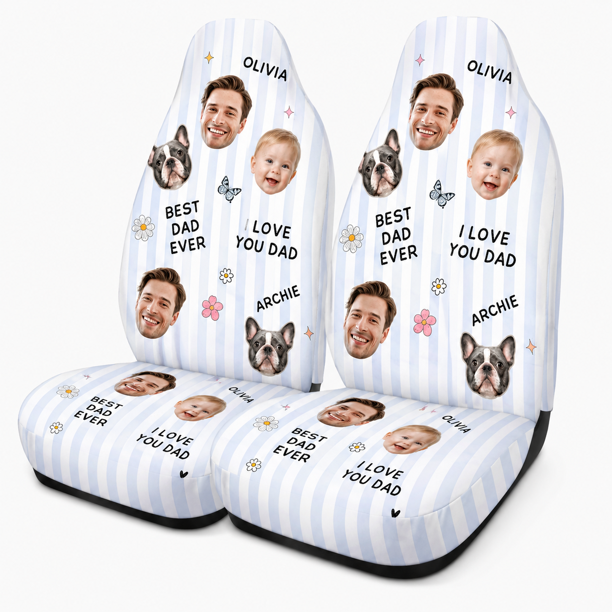 Personalized Dog Dad Portrait Car Seat Cover, Custom Dad Seat Protector, Gift For Dad TOM99