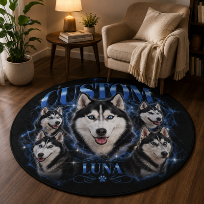 Custom Photo Dog Bootleg Round Carpet | Photo Pet Round Rug | Gift For Dog Lovers