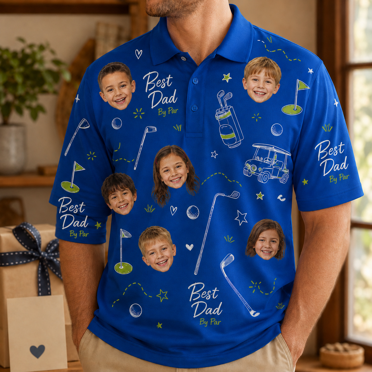 Custom Photo Best Dad Golf Polo Shirt, Personalized Polo Shirt For Husband Dad Grandfather TOM99
