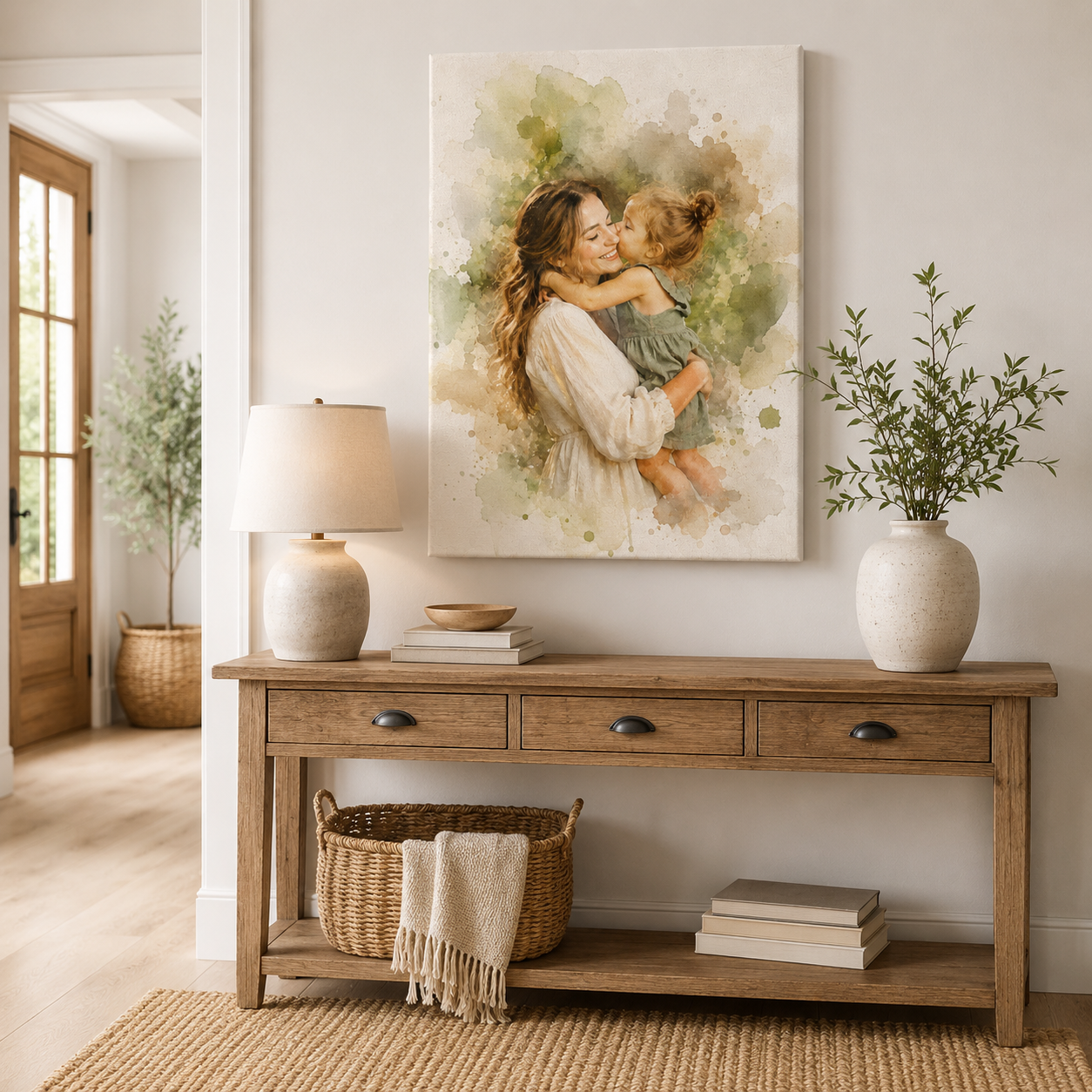Custom Photo Watercolor Mom Canvas Wall Art - Custom Gift For Mom TOM99