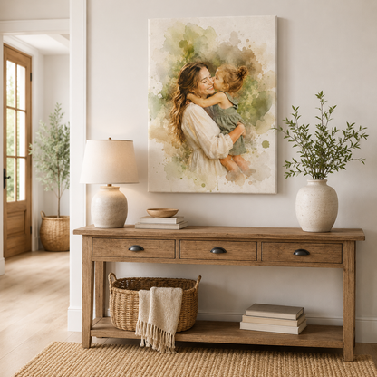 Custom Photo Watercolor Mom Canvas Wall Art - Custom Gift For Mom TOM99