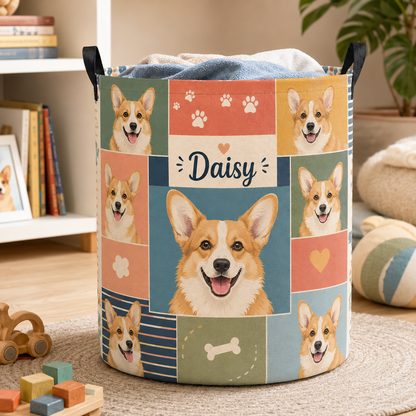 Custom Photo Dog Laundry Basket | Gift For Dog Lovers | Dog Bathroom Decor