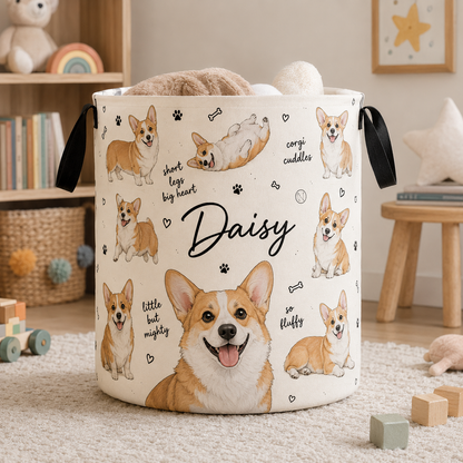 Custom Photo Dog Laundry Basket | Gift For Dog Lovers | Dog Bathroom Decor