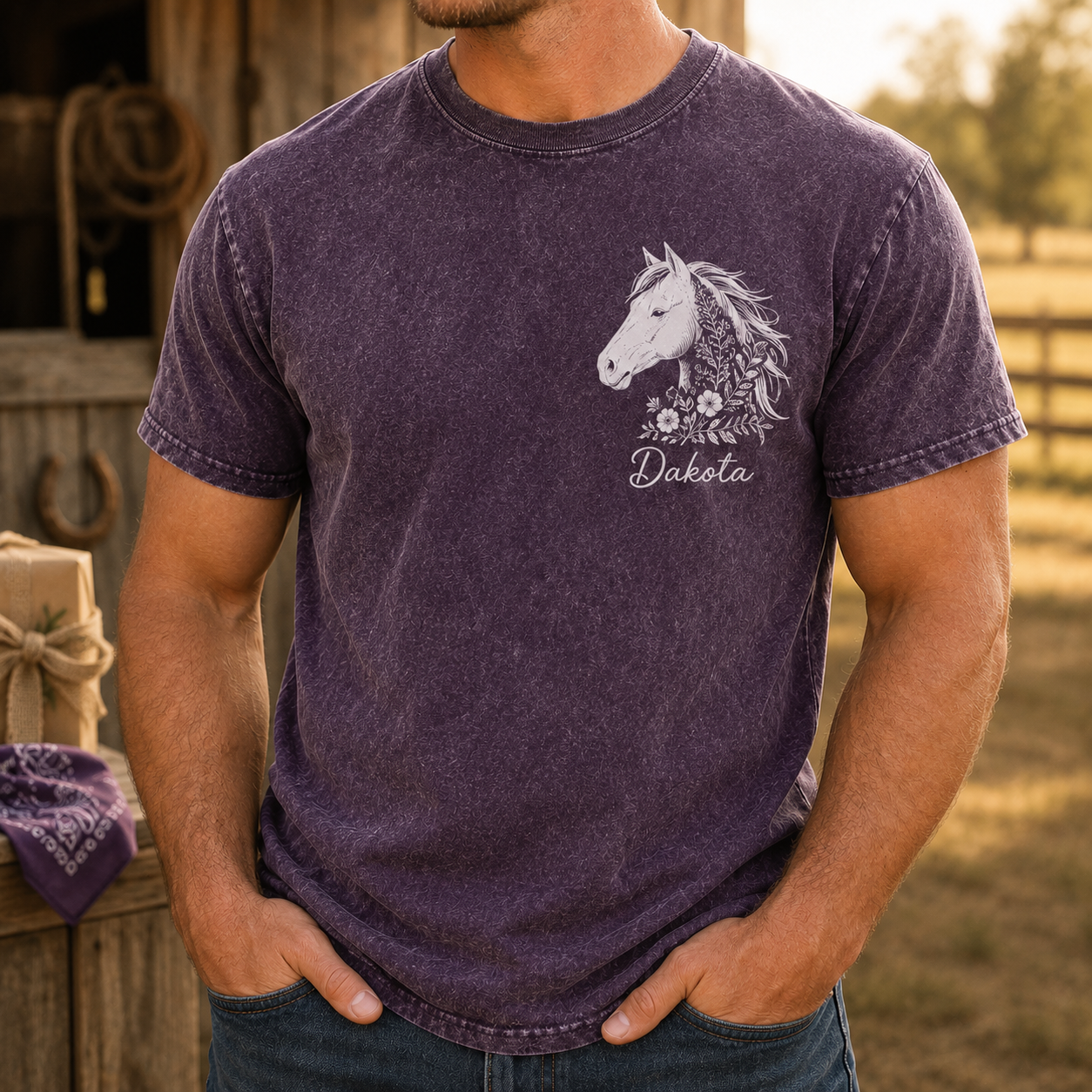 Custom Photo White Horse Wash T-Shirt | Personalized Horse Lover Shirt | Gift For Horse Lovers TOM99