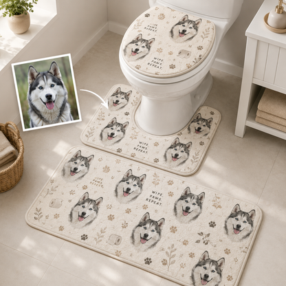 Custom Photo Dog Wipe Paw Repeat 3pcs Bathroom Rug Set | Gift For Dog Lovers | Pet Photo Gifts
