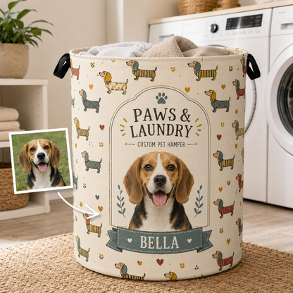 Custom Photo Dog Laundry Basket | Gift For Dog Lovers | Dog Bathroom Decor