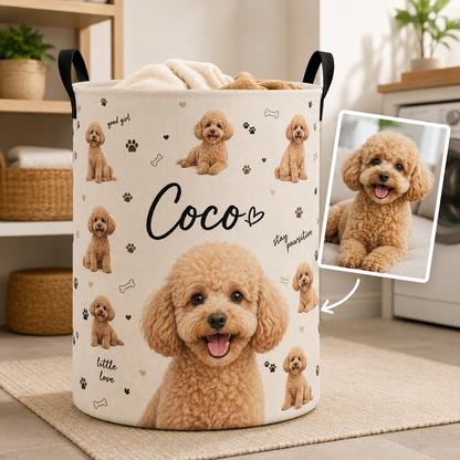 Custom Photo Dog Portrait Laundry Basket | Gift For Dog Lovers | Dog Bathroom Decor