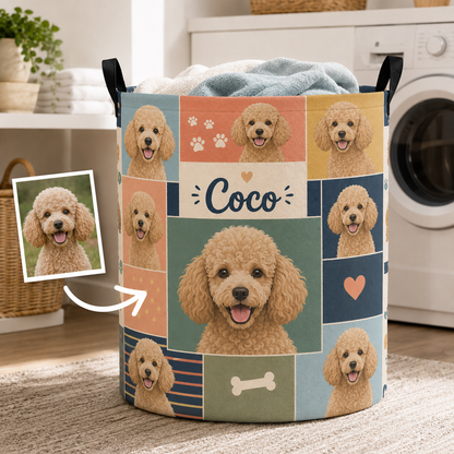 Custom Photo Dog Laundry Basket | Gift For Dog Lovers | Dog Bathroom Decor