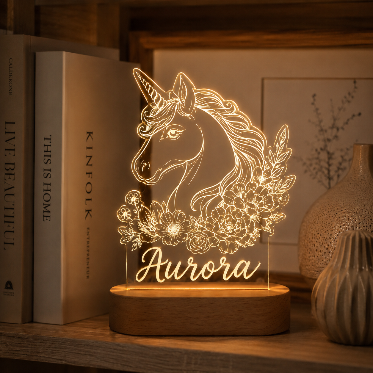 Custom Photo Unicorn Horse Wooden Led Light | Personalized Horse Photo Wooden Led Light | Gift For Horse Lovers TOM99