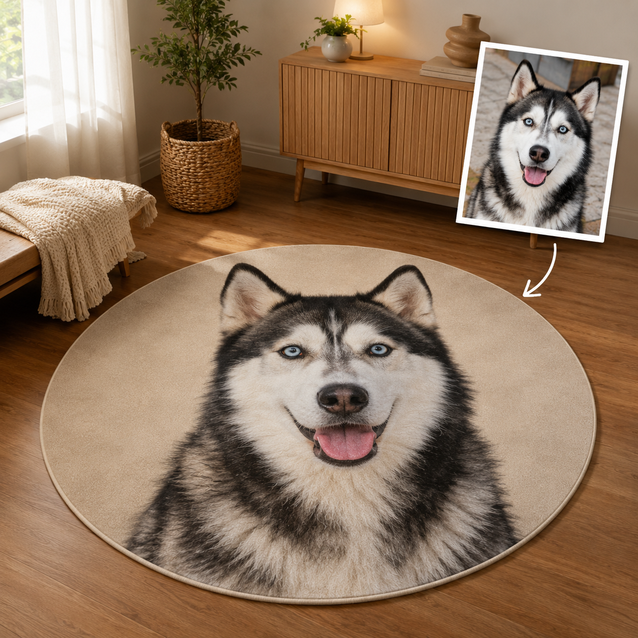 Custom Photo Dog Round Carpet | Photo Pet Round Rug | Gift For Dog Lovers