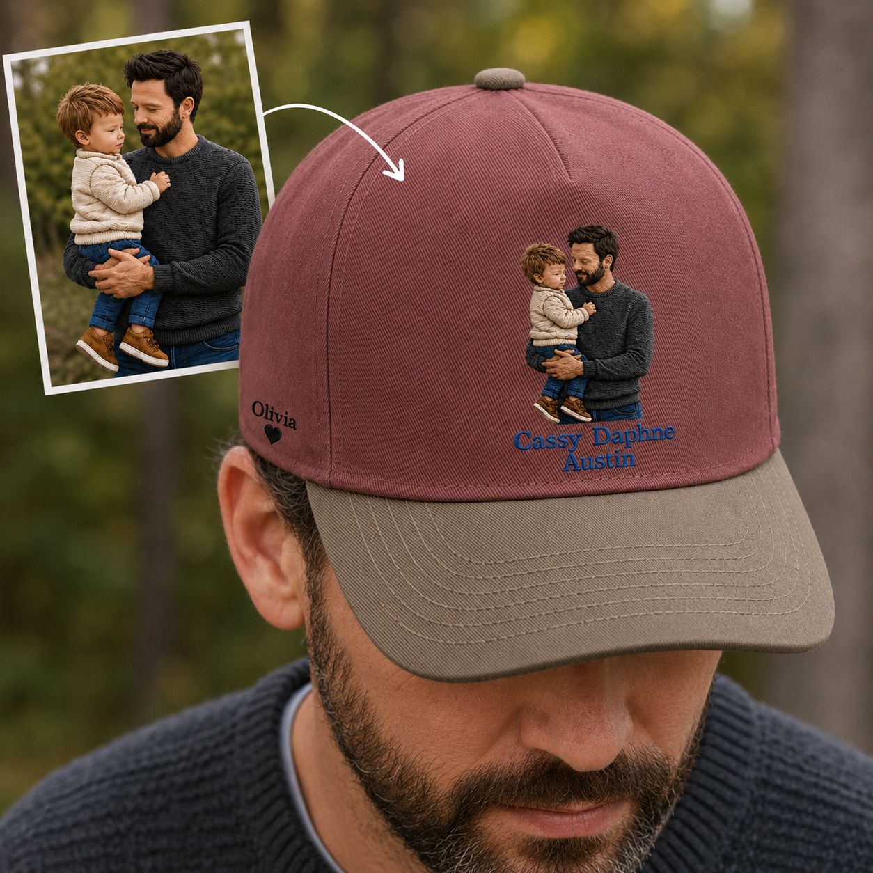 Custom Photo Dad I Love You Embroidered Hat, Personalized Cap, Custom Portrait Dad Hat, Father’s Day Gift TOM99