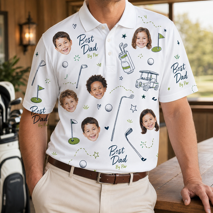Custom Photo Best Dad Golf Polo Shirt, Personalized Polo Shirt For Husband Dad Grandfather TOM99