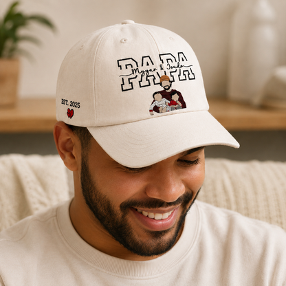 Custom Photo Papa Embroidered Hat, Personalized Cap, Custom Portrait Dad Hat, Father’s Day Gift TOM99