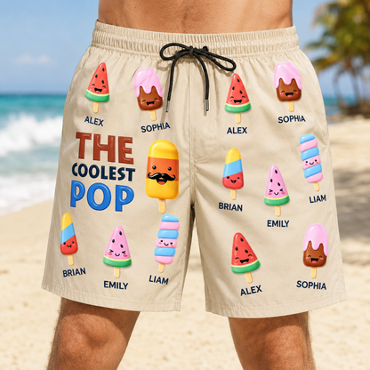 Custom Photo Dad Funny Summer Beach Shorts, Personalized Matching Swim Trunks, Tropical Family Vacation Gift