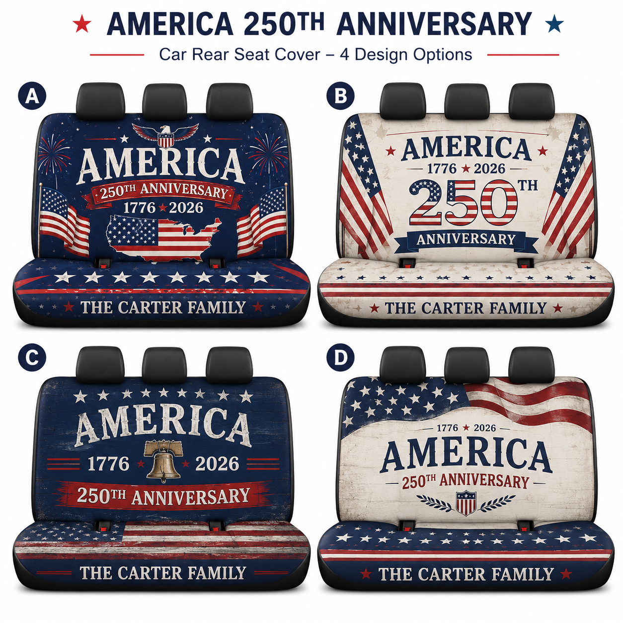 Personalized US Dad Car Rear Seat Cover, Custom Back Seat Protector For Dad, Gift For Dad TOM99