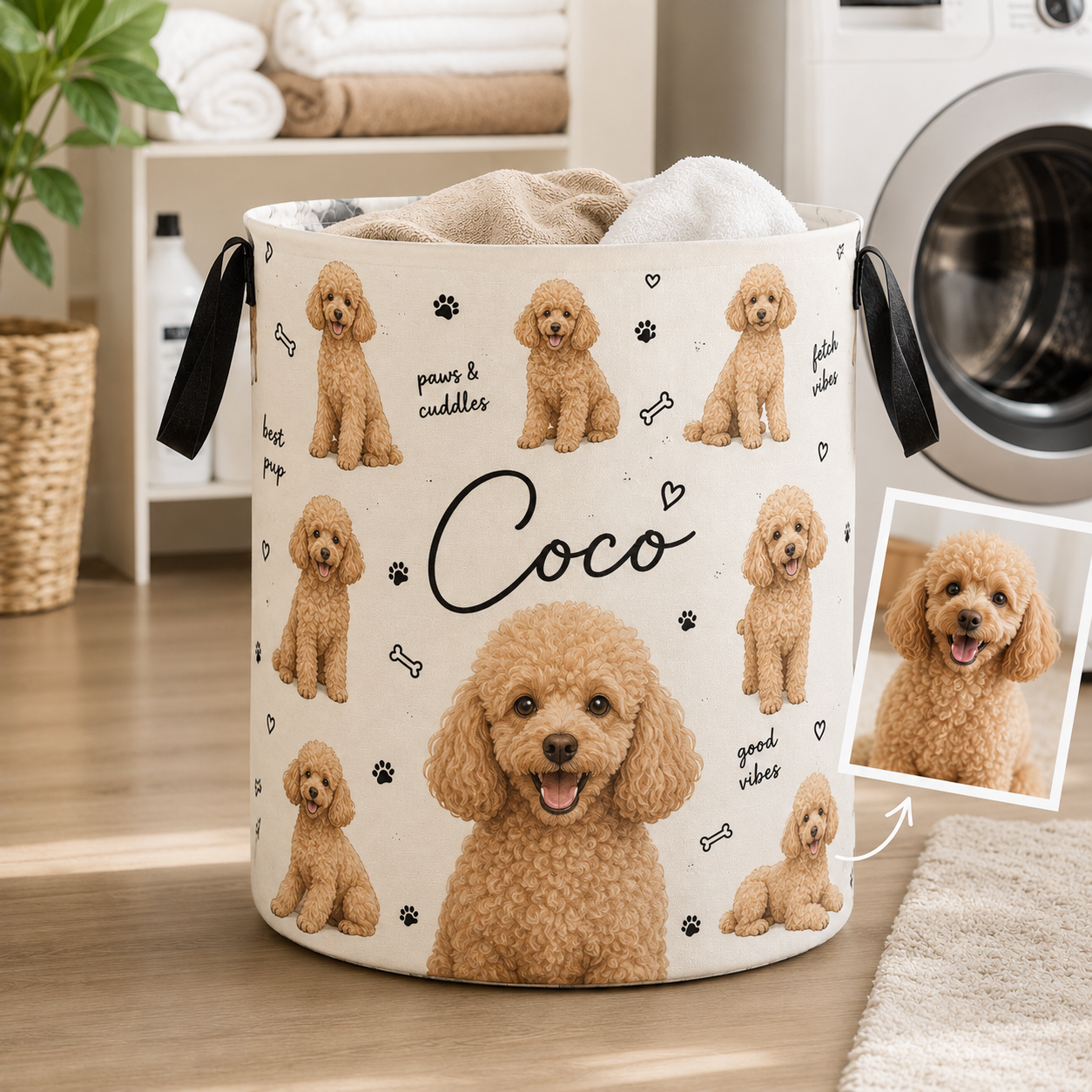 Custom Photo Dog Laundry Basket | Gift For Dog Lovers | Dog Bathroom Decor