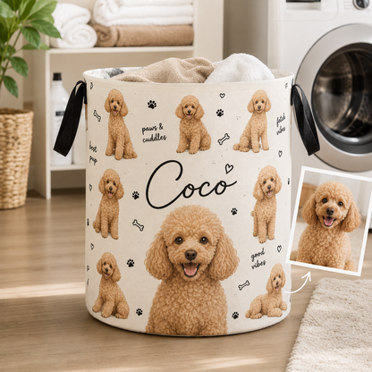 Custom Photo Dog Laundry Basket | Gift For Dog Lovers | Dog Bathroom Decor