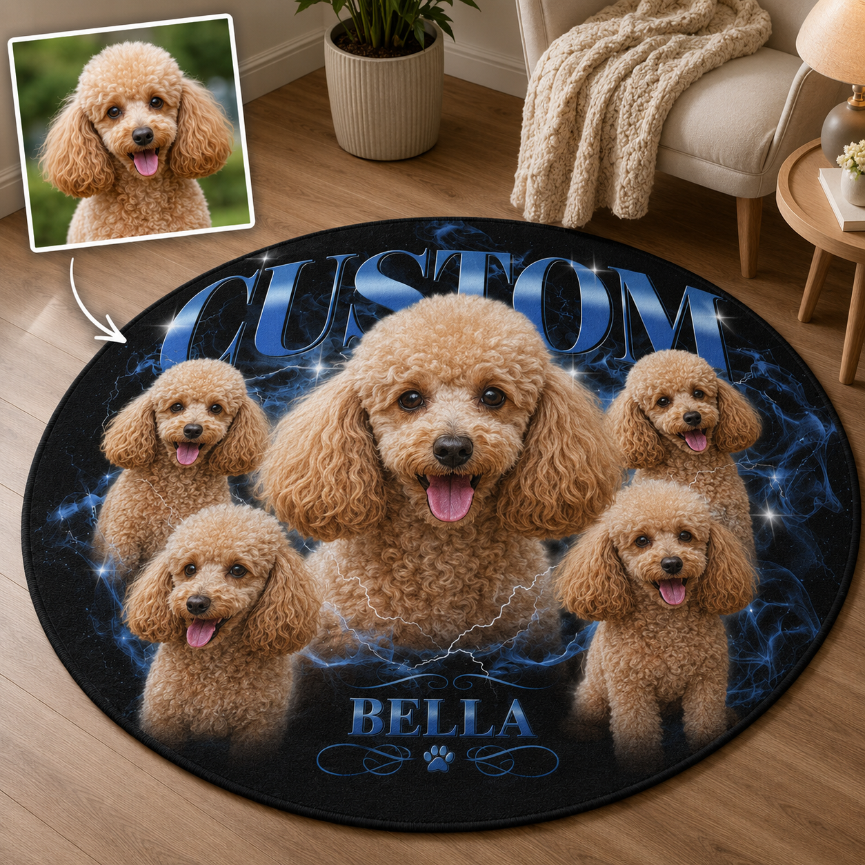 Custom Photo Dog Bootleg Round Carpet | Photo Pet Round Rug | Gift For Dog Lovers