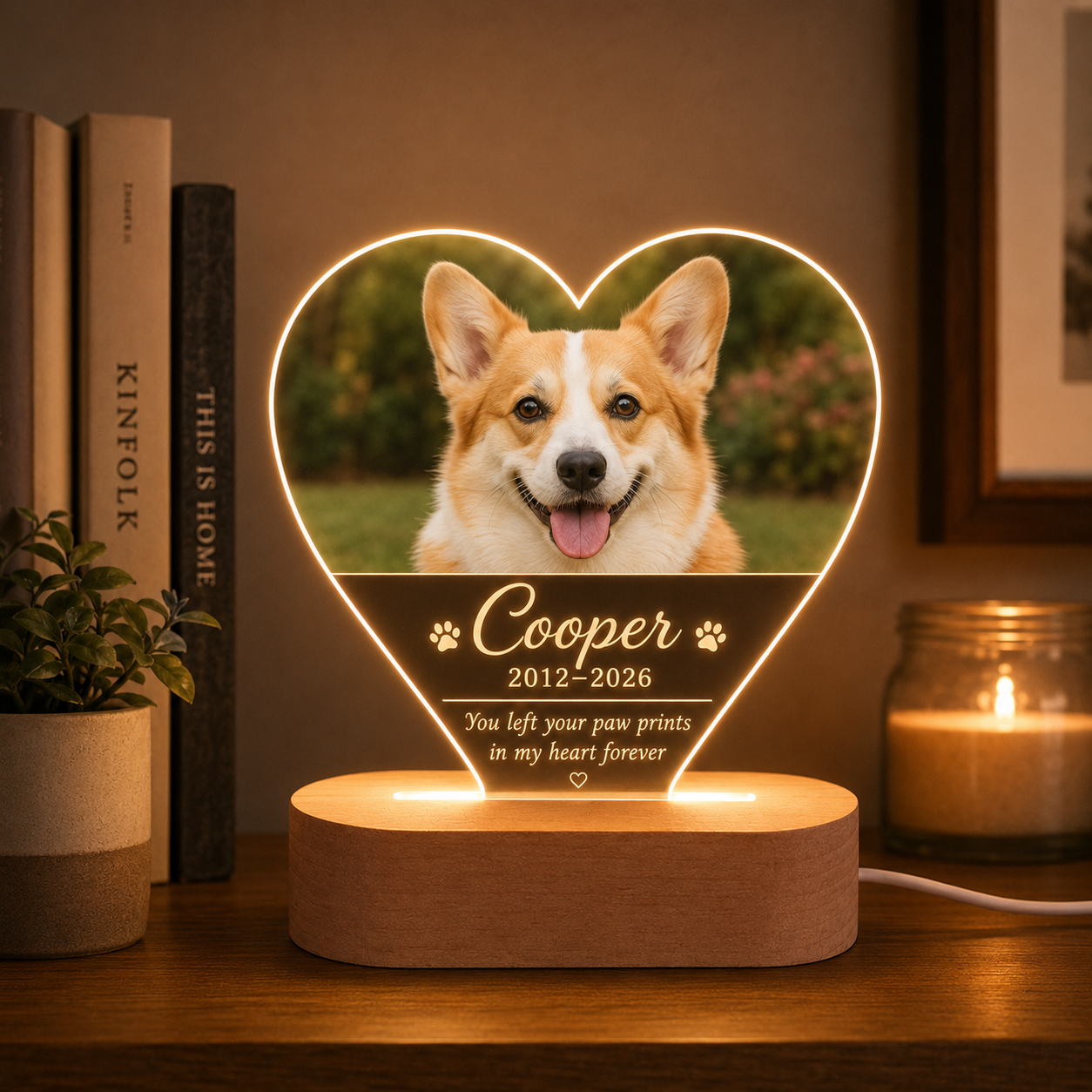 Custom Photo Dog In My Heart Memorial Wooden LED Light | Personalized Dog Photo LED Night Light | Pet Loss Sympathy Gift TOM99