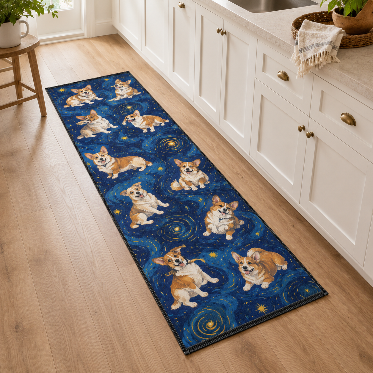 Custom Photo Dog Starry Night Runner Rug | Pet Hallway Runner Carpet | Gift For Dog Lovers