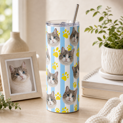 Personalized Photo Cat 20oz Skinny Tumbler – Custom Cat Photo Skinny Tumbler for Woman and Cat Owners TOM99