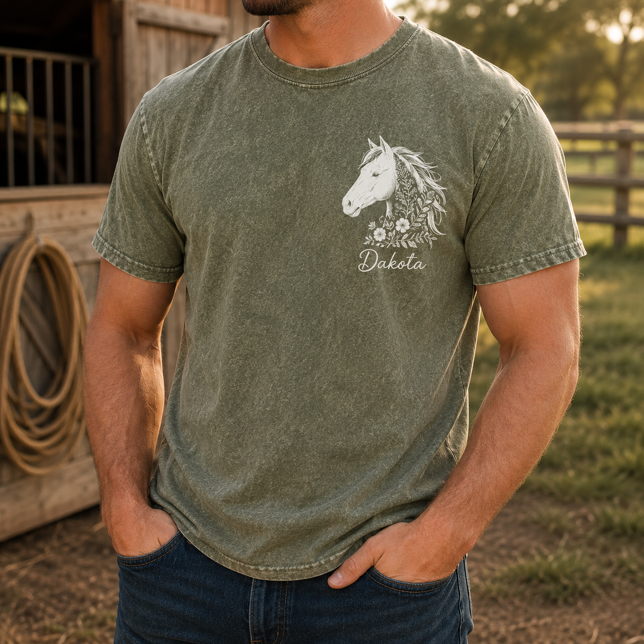 Custom Photo White Horse Wash T-Shirt | Personalized Horse Lover Shirt | Gift For Horse Lovers TOM99
