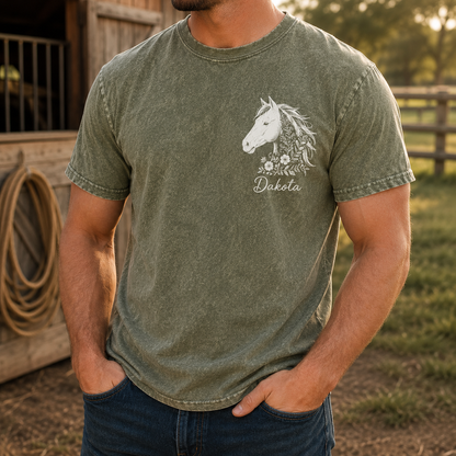 Custom Photo White Horse Wash T-Shirt | Personalized Horse Lover Shirt | Gift For Horse Lovers TOM99