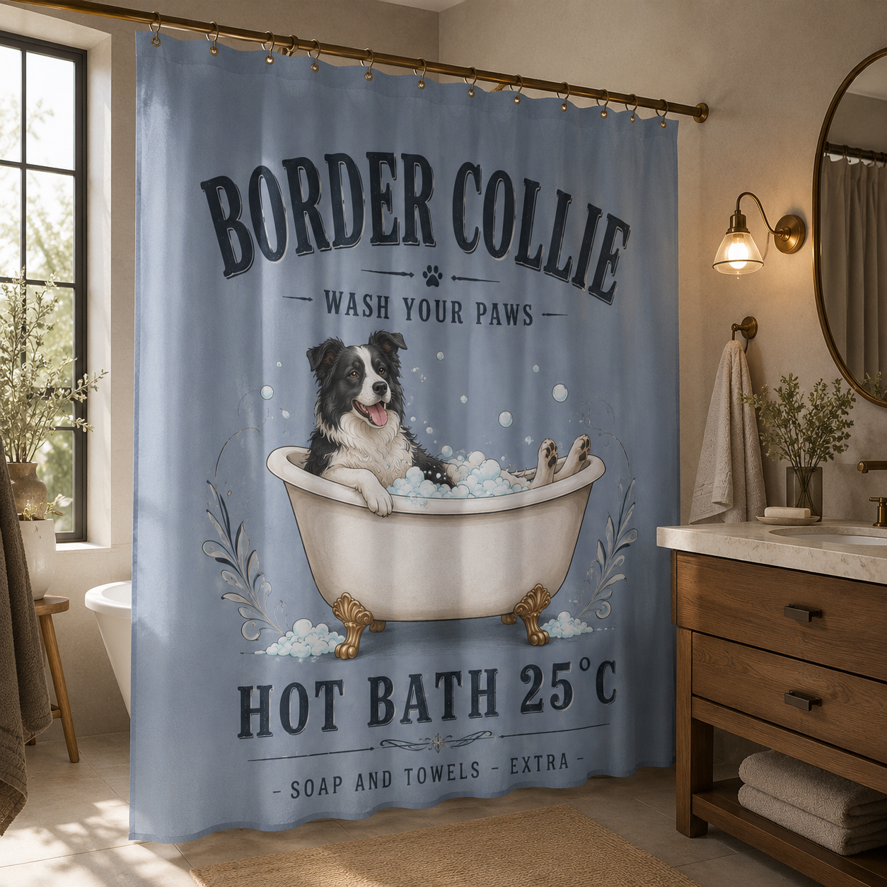 Custom Photo Floral Dog Shower Curtain | Gift For Dog Lovers
