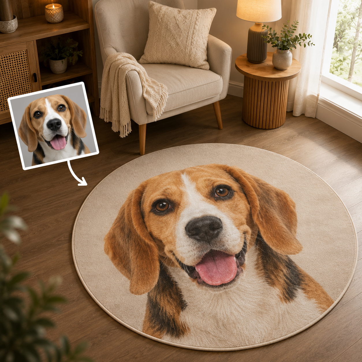 Custom Photo Dog Round Carpet | Photo Pet Round Rug | Gift For Dog Lovers