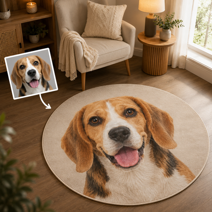 Custom Photo Dog Round Carpet | Photo Pet Round Rug | Gift For Dog Lovers