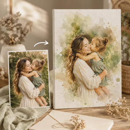 Custom Photo Watercolor Mom Canvas Wall Art - Custom Gift For Mom TOM99