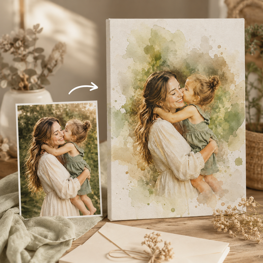Custom Photo Watercolor Mom Canvas Wall Art - Custom Gift For Mom TOM99