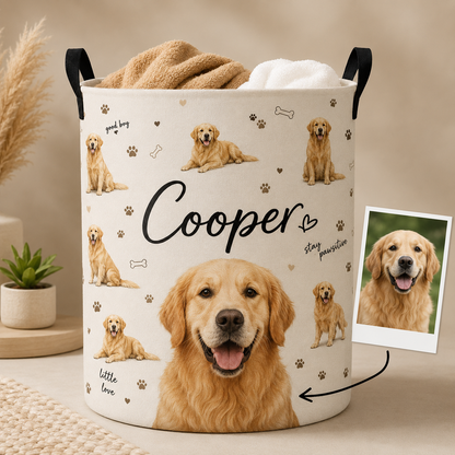 Custom Photo Dog Portrait Laundry Basket | Gift For Dog Lovers | Dog Bathroom Decor