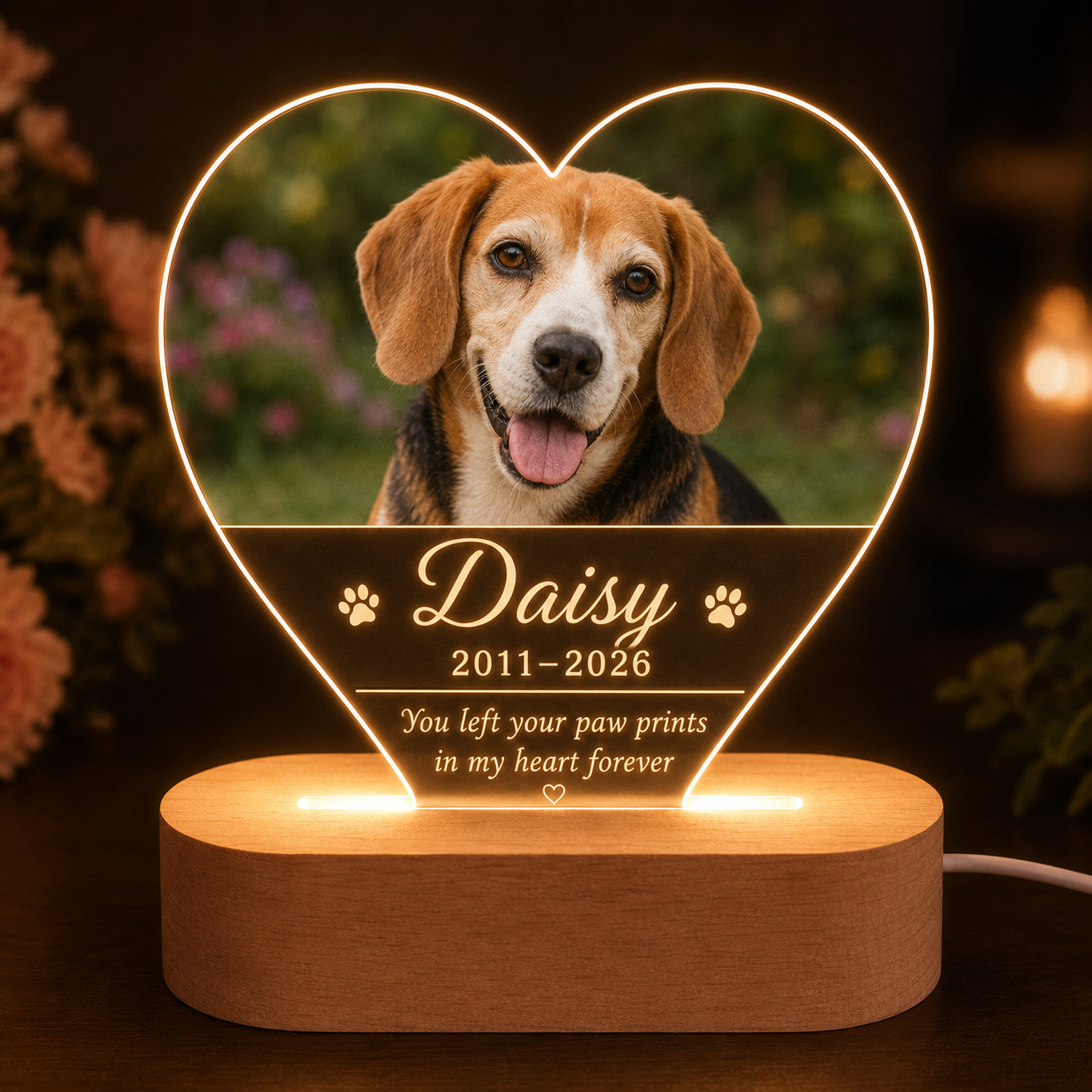 Custom Photo Dog In My Heart Memorial Wooden LED Light | Personalized Dog Photo LED Night Light | Pet Loss Sympathy Gift TOM99