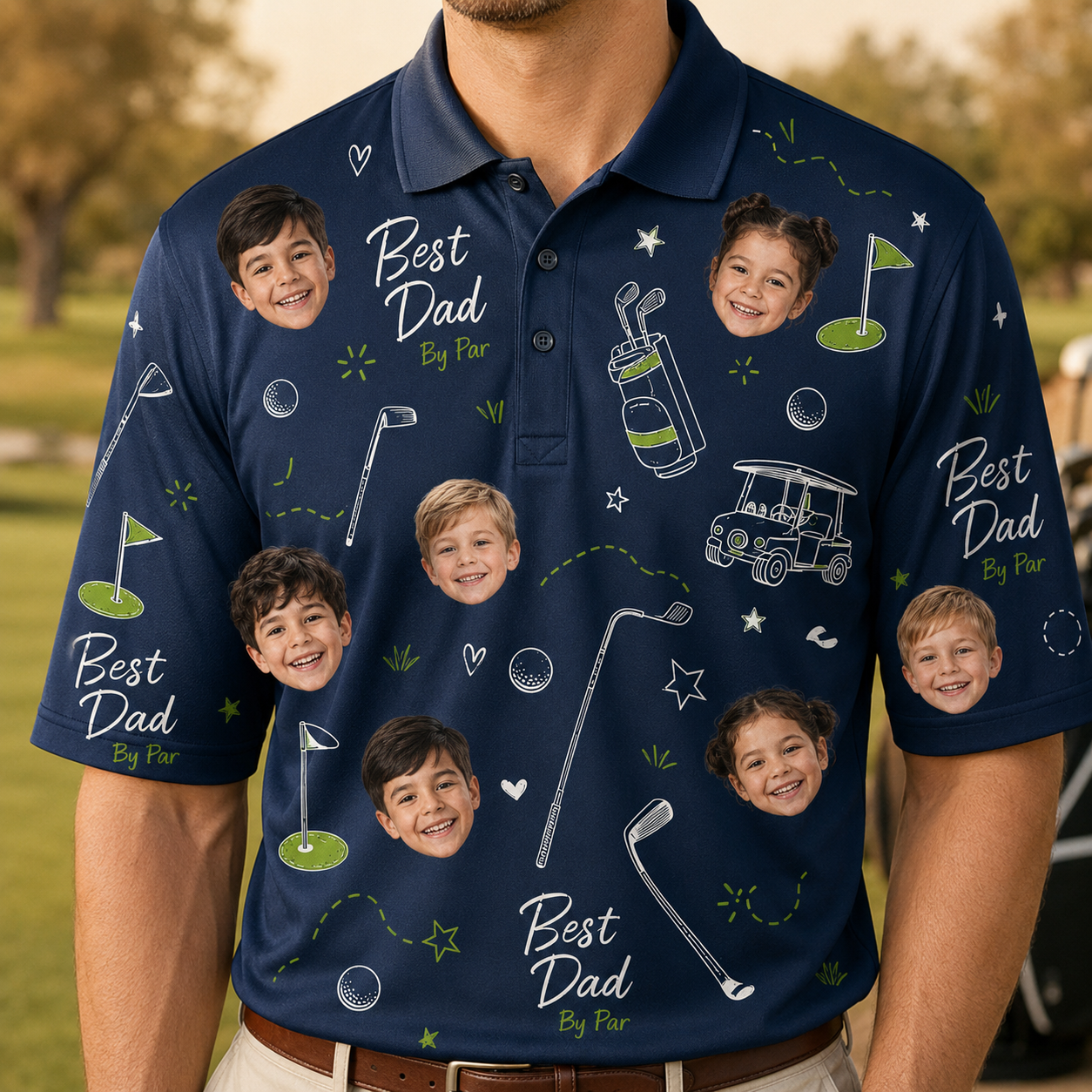 Custom Photo Best Dad Golf Polo Shirt, Personalized Polo Shirt For Husband Dad Grandfather TOM99