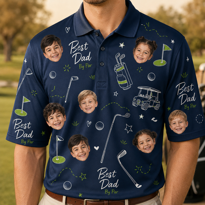 Custom Photo Best Dad Golf Polo Shirt, Personalized Polo Shirt For Husband Dad Grandfather TOM99