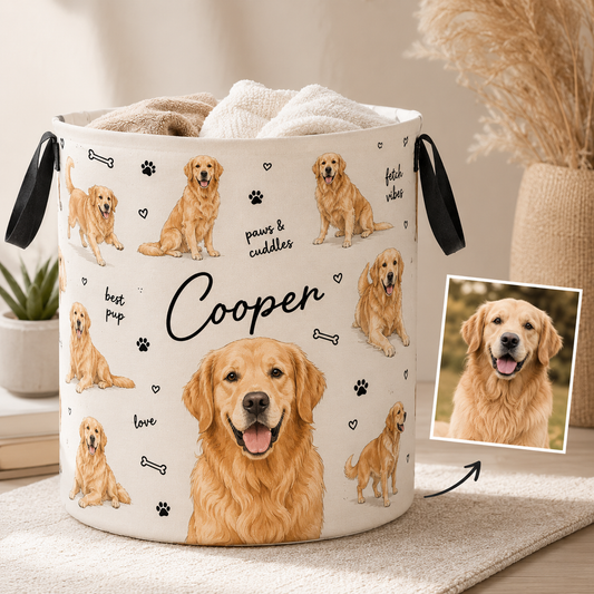 Custom Photo Dog Laundry Basket | Gift For Dog Lovers | Dog Bathroom Decor