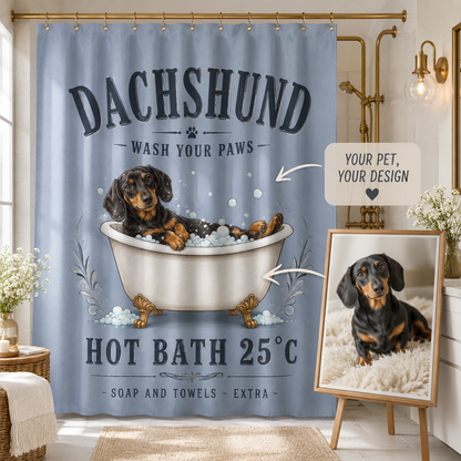 Custom Photo Floral Dog Shower Curtain | Gift For Dog Lovers