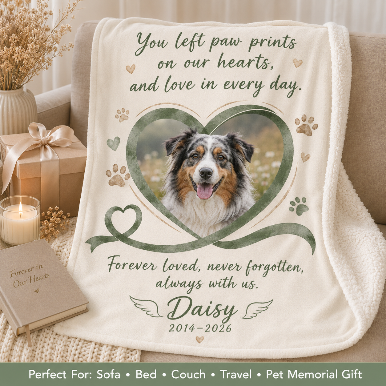 Custom Photo Dog Memorial Blanket | Personalized Dog Lovers Gifts | Gift For Dog Lovers TOM99