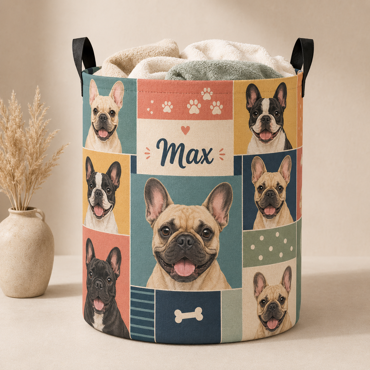 Custom Photo Dog Laundry Basket | Gift For Dog Lovers | Dog Bathroom Decor