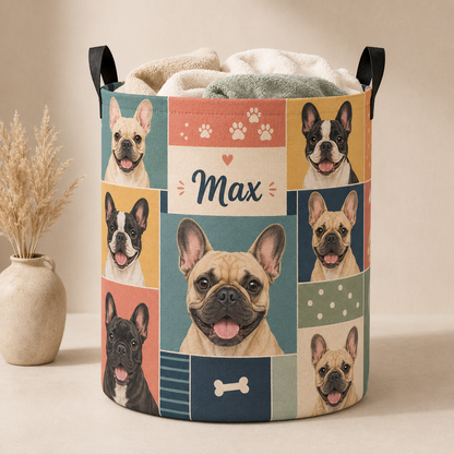 Custom Photo Dog Laundry Basket | Gift For Dog Lovers | Dog Bathroom Decor
