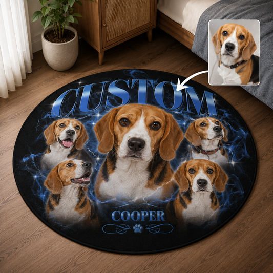 Custom Photo Dog Bootleg Round Carpet | Photo Pet Round Rug | Gift For Dog Lovers