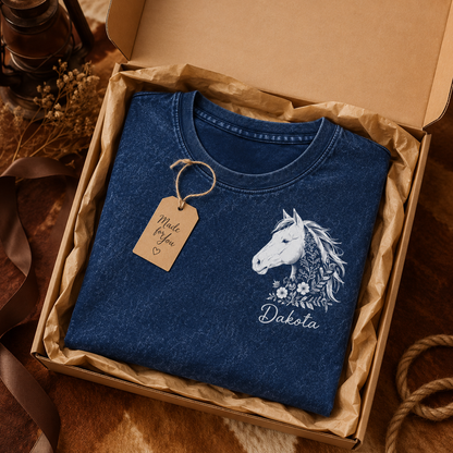 Custom Photo White Horse Wash T-Shirt | Personalized Horse Lover Shirt | Gift For Horse Lovers TOM99
