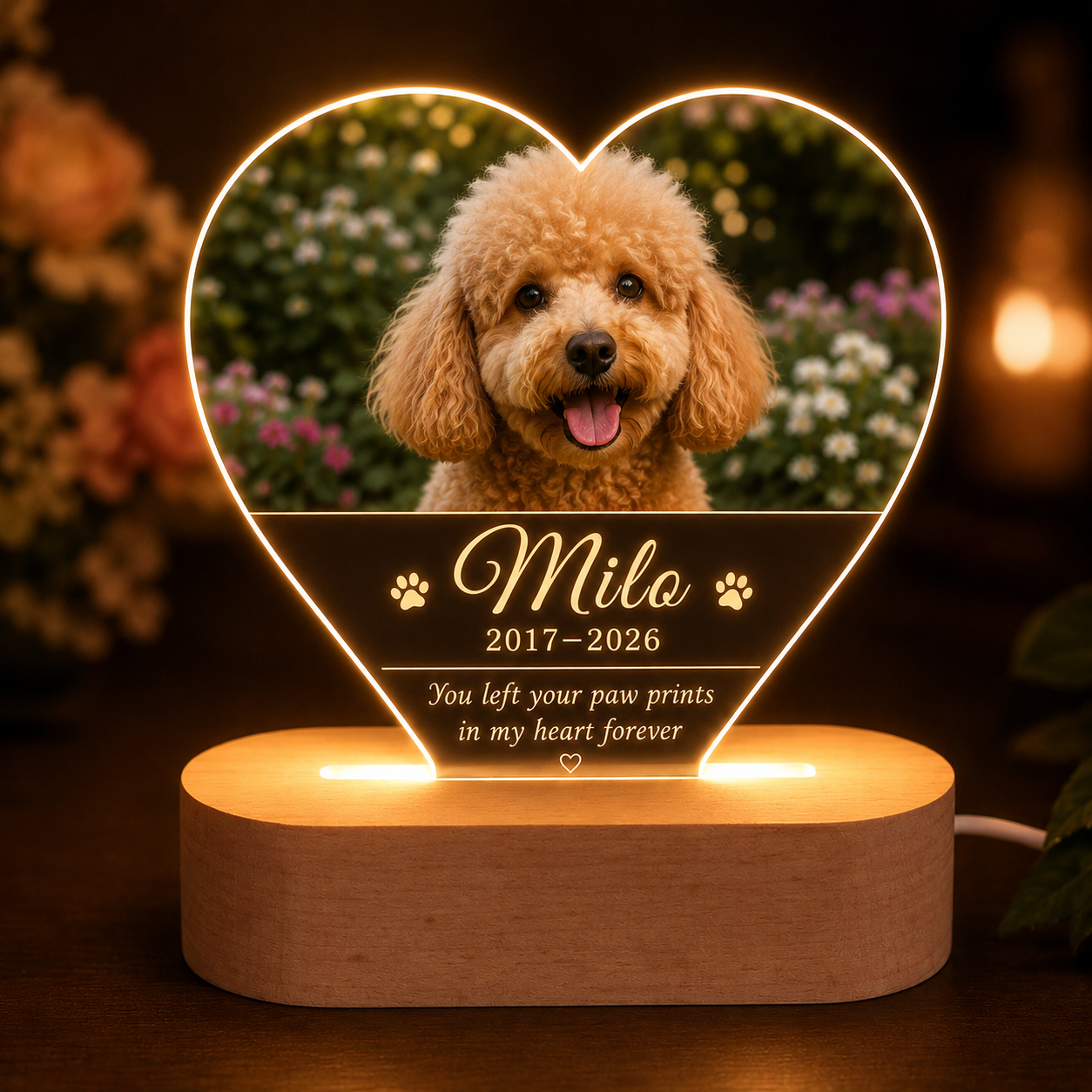 Custom Photo Dog In My Heart Memorial Wooden LED Light | Personalized Dog Photo LED Night Light | Pet Loss Sympathy Gift TOM99