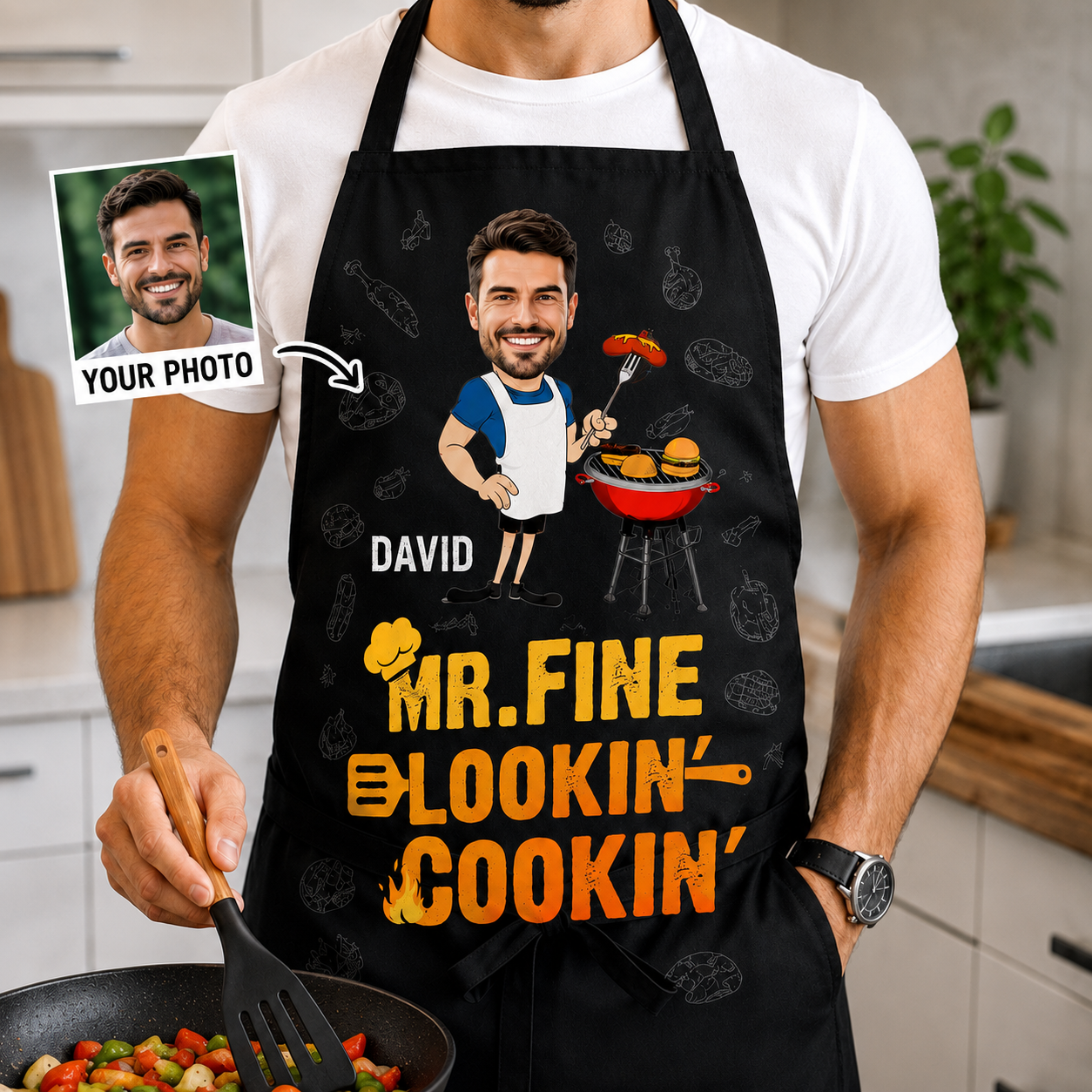 Custom Photo Dad Grill Apron, Personalized Apron For Dad, Gifts For Dad - TOM99