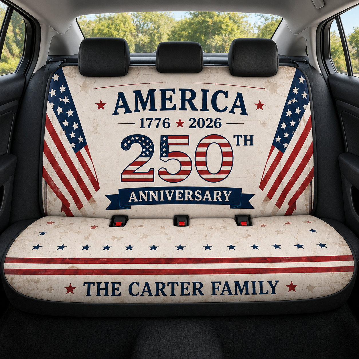 Personalized US Dad Car Rear Seat Cover, Custom Back Seat Protector For Dad, Gift For Dad TOM99