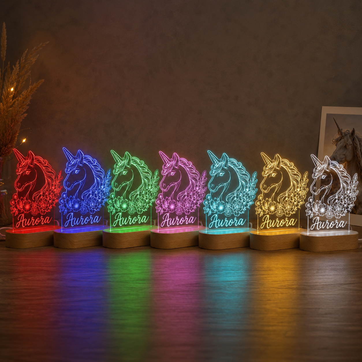 Custom Photo Unicorn Horse Wooden Led Light | Personalized Horse Photo Wooden Led Light | Gift For Horse Lovers TOM99